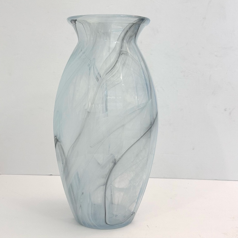 Vintage LUX Italian Glass Vase Vetreria Operaia  Blue Swirl 12” Art Glass Vase - Picture 4 of 14